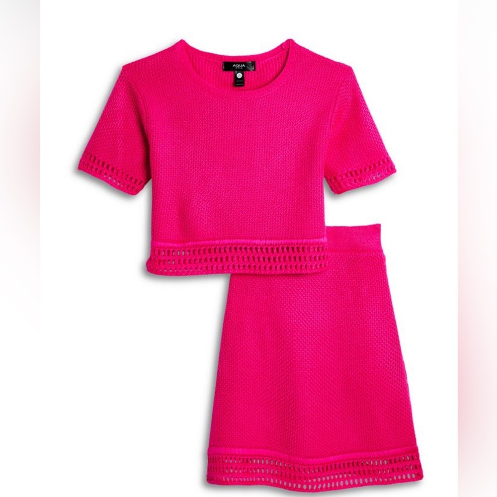 Little Girls AQUA Pink Crochet Top (Size 10/12) and Skirt (Size 9/10) Set
